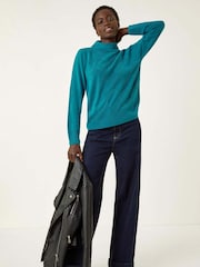 Roman Blue Cable Knit Pearl Jumper - Image 1 of 5