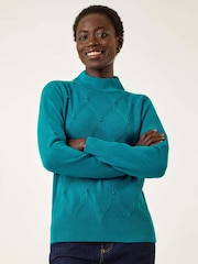Roman Blue Cable Knit Pearl Jumper - Image 3 of 5