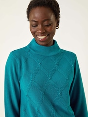 Roman Blue Cable Knit Pearl Jumper - Image 4 of 5