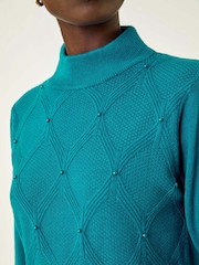 Roman Blue Cable Knit Pearl Jumper - Image 5 of 5