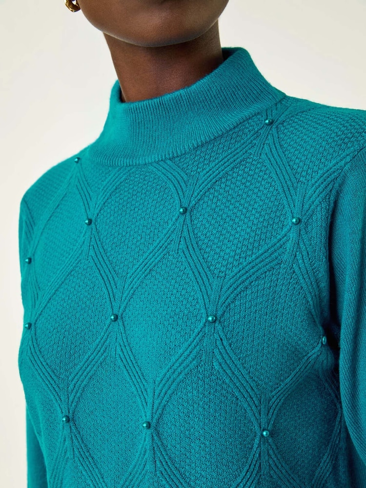 Roman Blue Cable Knit Pearl Jumper - Image 5 of 5
