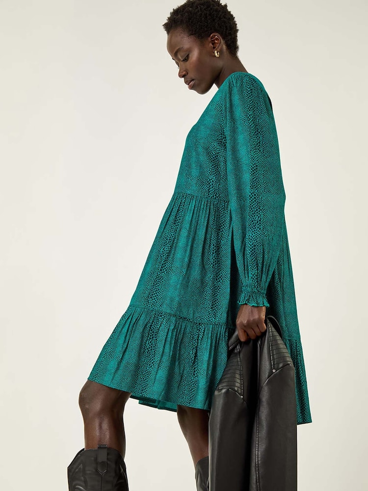 Roman Green Dot Print Buttoned Dress - Image 1 of 5