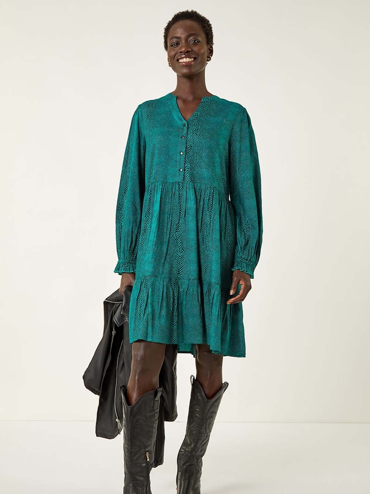 Roman Green Dot Print Buttoned Dress - Image 2 of 5