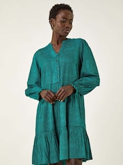 Roman Green Dot Print Buttoned Dress - Image 4 of 5