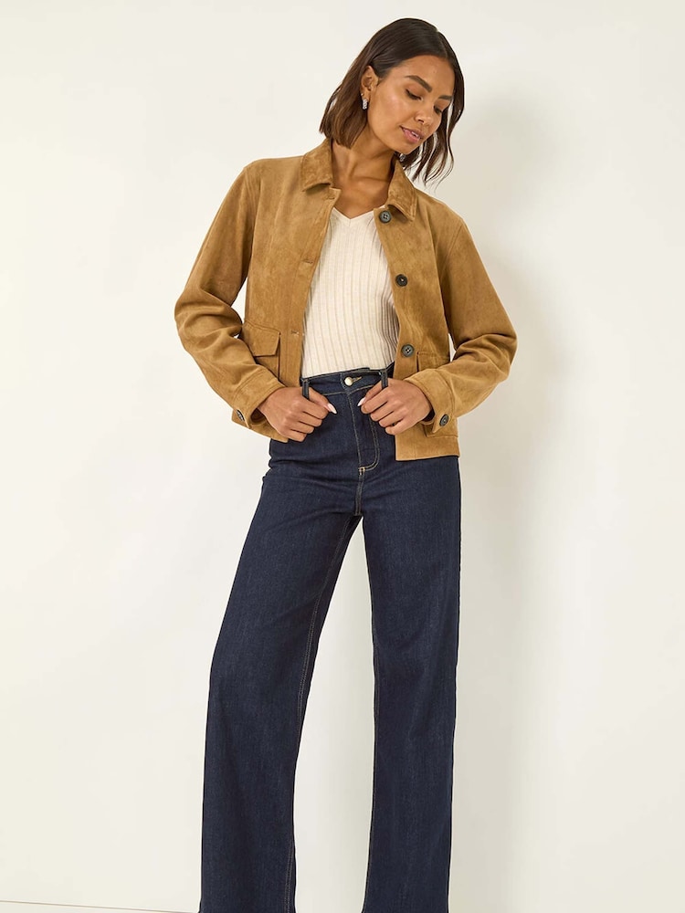 Roman Natural Suedette Button Jacket - Image 1 of 5 Roman Natural Suedette Button Jacket - Image 1 of 5