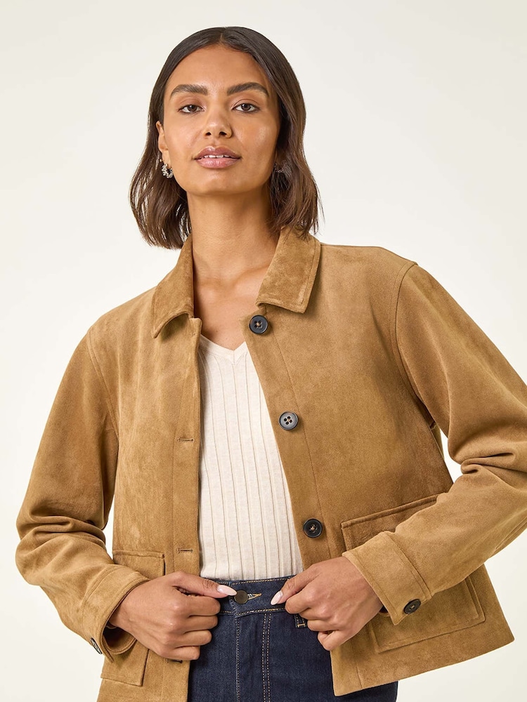 Roman Natural Suedette Button Jacket - Image 2 of 5 Roman Natural Suedette Button Jacket - Image 2 of 5