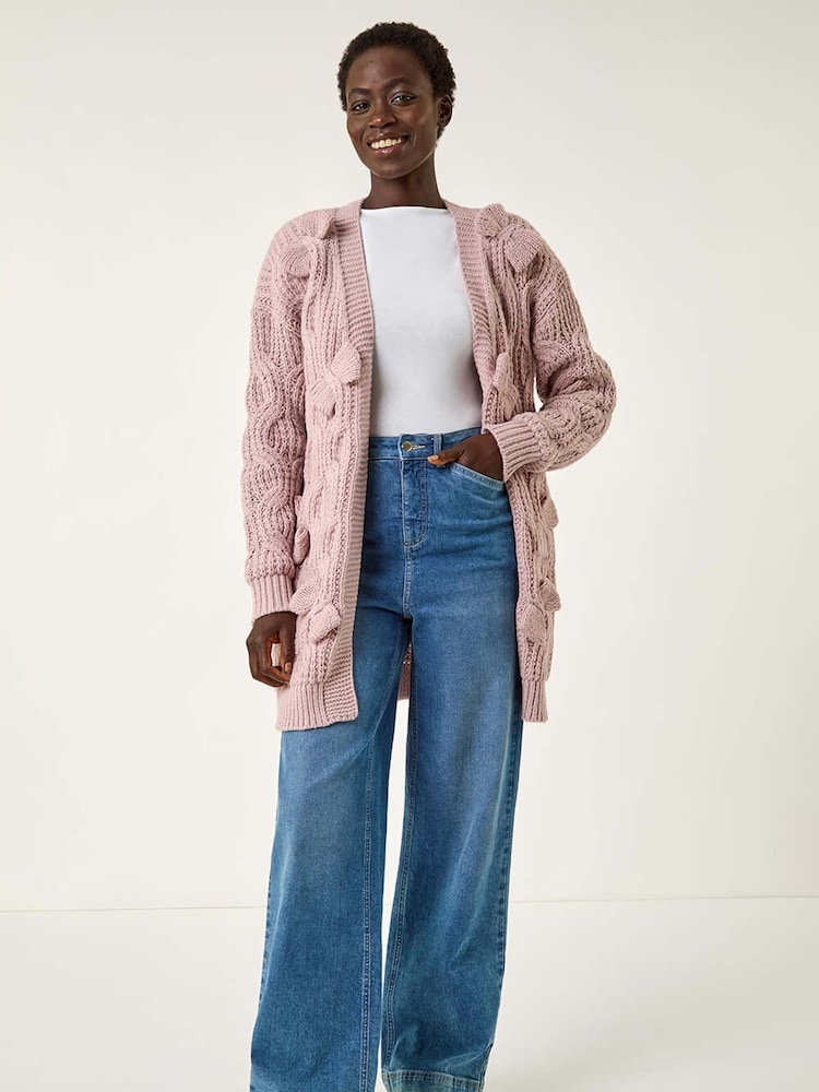Roman Pink Bow Embellished Knit Cardigan - Image 1 of 5
