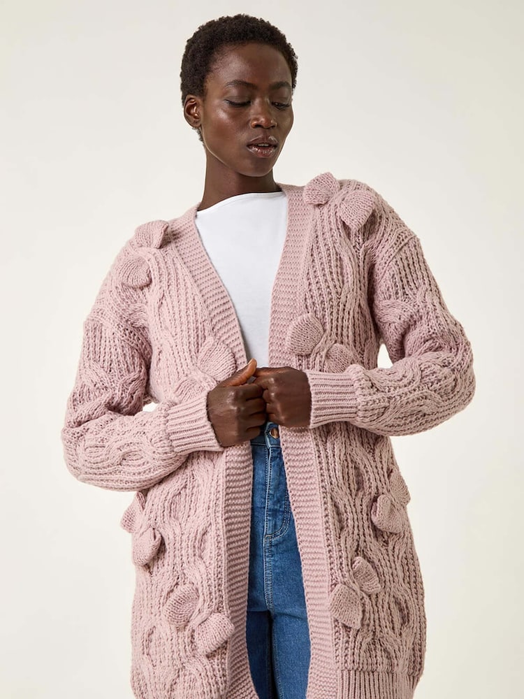 Roman Pink Bow Embellished Knit Cardigan - Image 2 of 5