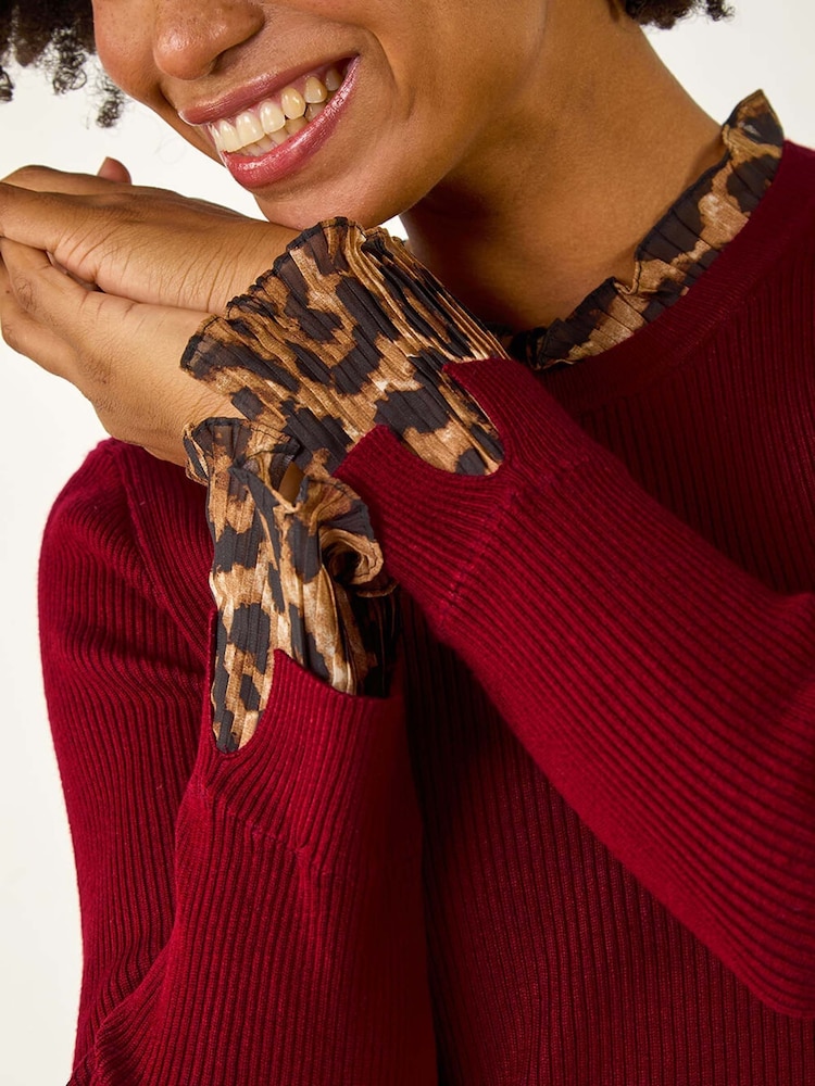 Roman Red Leopard Ruffle Trim Jumper - Image 5 of 5 Roman Red Leopard Ruffle Trim Jumper - Image 5 of 5