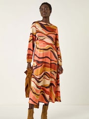 Roman Orange Abstract Print Midi Dress - Image 1 of 5