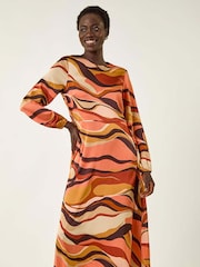 Roman Orange Abstract Print Midi Dress - Image 4 of 5