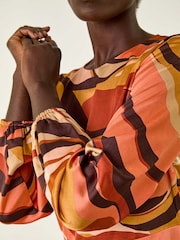 Roman Orange Abstract Print Midi Dress - Image 5 of 5