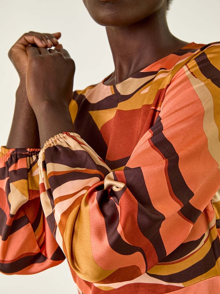 Roman Orange Abstract Print Midi Dress - Image 5 of 5