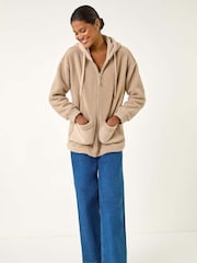 Roman Natural Hooded Borg Zip Through Jacket - Image 2 of 5