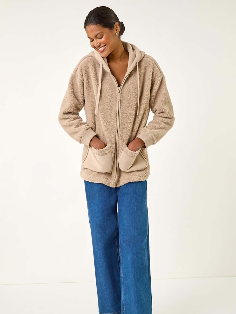 Roman Natural Hooded Borg Zip Through Jacket - Image 2 of 5 Roman Natural Hooded Borg Zip Through Jacket - Image 2 of 5