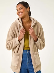 Roman Natural Hooded Borg Zip Through Jacket - Image 4 of 5