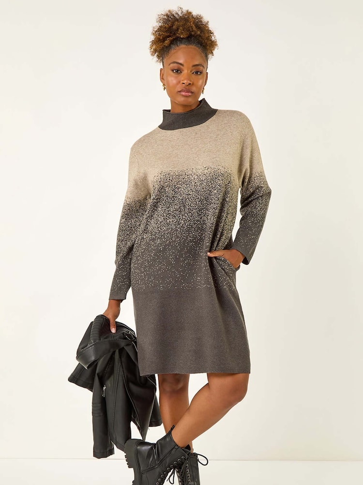 Roman Grey Ombre Speckled Knit Dress - Image 1 of 5 Roman Grey Ombre Speckled Knit Dress - Image 1 of 5