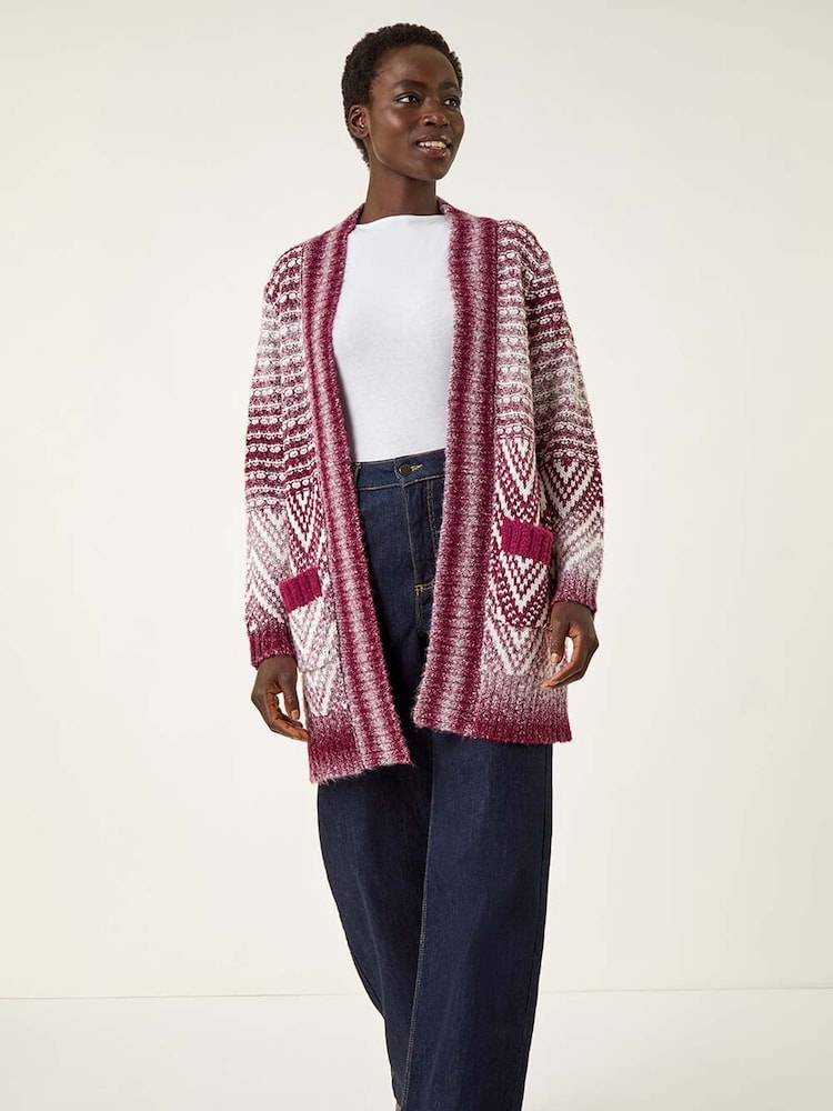 Roman Red Jacquard Knit Cardigan - Image 1 of 5 Roman Red Jacquard Knit Cardigan - Image 1 of 5