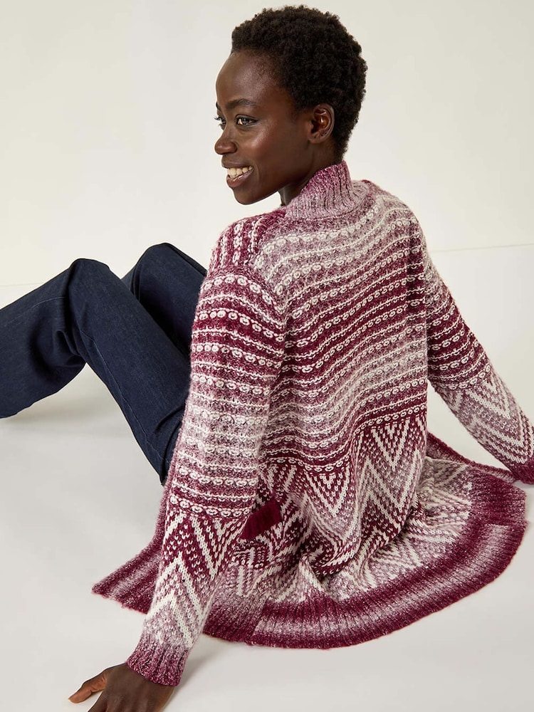 Roman Red Jacquard Knit Cardigan - Image 2 of 5 Roman Red Jacquard Knit Cardigan - Image 2 of 5