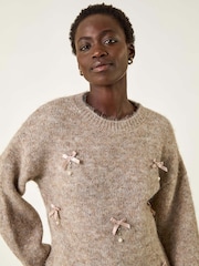 Roman Brown Pearl Bow Knit Jumper - Image 1 of 5