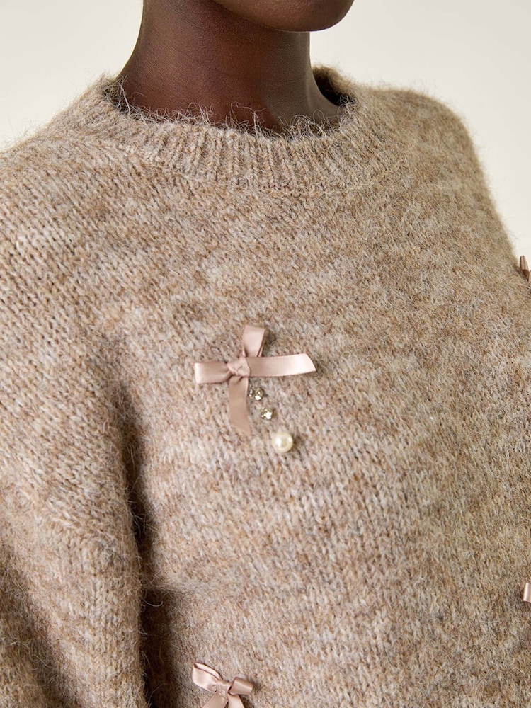Roman Brown Pearl Bow Knit Jumper - Image 5 of 5 Roman Brown Pearl Bow Knit Jumper - Image 5 of 5