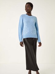 Roman Blue Sequin Crew Neck Knit Jumper - Image 2 of 5