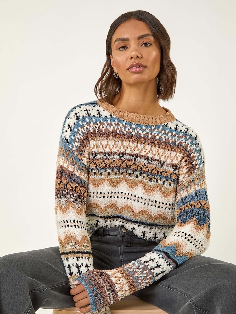 Roman Natural Jacquard Soft Knit Jumper - Image 1 of 5 Roman Natural Jacquard Soft Knit Jumper - Image 1 of 5