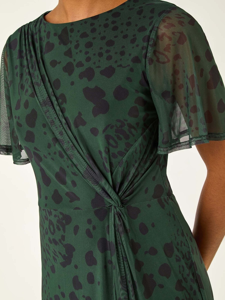 Roman Green Animal Print Twist Front Stretch Dress - Image 5 of 5