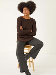 Roman Brown Curved Hem Stitch Knit Jumper - Image 1 of 5