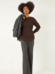 Roman Brown Curved Hem Stitch Knit Jumper - Image 2 of 5