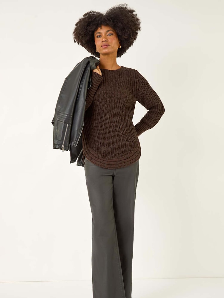 Roman Brown Curved Hem Stitch Knit Jumper - Image 2 of 5