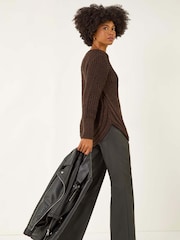 Roman Brown Curved Hem Stitch Knit Jumper - Image 3 of 5