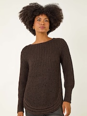 Roman Brown Curved Hem Stitch Knit Jumper - Image 4 of 5