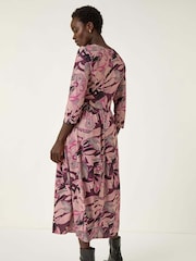 Roman Pink Floral Print Gathered Stretch Midi Dress - Image 3 of 5