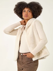 Roman Natural Hooded Faux Fur Gilet - Image 1 of 5