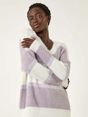 Roman Purple V-Neck Stripe Knit Jumper - Image 4 of 5