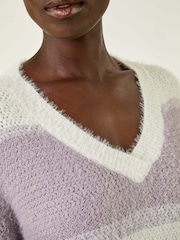 Roman Purple V-Neck Stripe Knit Jumper - Image 5 of 5