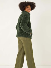 Roman Green Teddy Faux Fur Bomber Jacket - Image 4 of 5