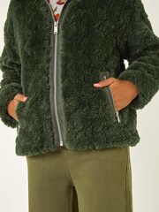 Roman Green Teddy Faux Fur Bomber Jacket - Image 5 of 5