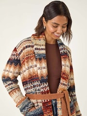 Roman Brown Jacquard Knit Belted Cardigan - Image 2 of 5