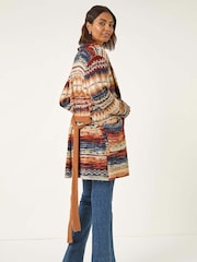 Roman Brown Jacquard Knit Belted Cardigan - Image 3 of 5