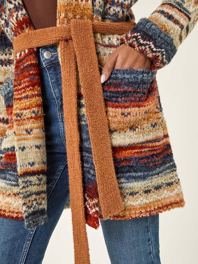 Roman Brown Jacquard Knit Belted Cardigan - Image 5 of 5