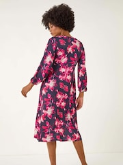 Roman Pink Floral Fit & Flare Midi Dress - Image 3 of 5