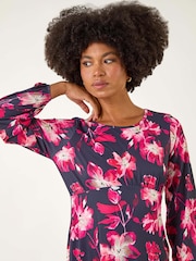 Roman Pink Floral Fit & Flare Midi Dress - Image 4 of 5