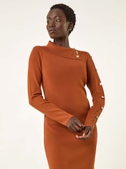 Roman Brown Button Detail Roll Neck Jumper Dress - Image 1 of 5