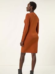 Roman Brown Button Detail Roll Neck Jumper Dress - Image 3 of 5