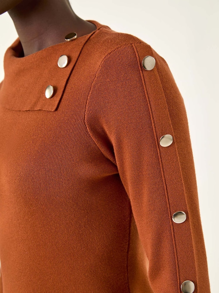 Roman Brown Button Detail Roll Neck Jumper Dress - Image 5 of 5