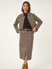 Roman Brown Animal Print Twill Jacket - Image 1 of 5