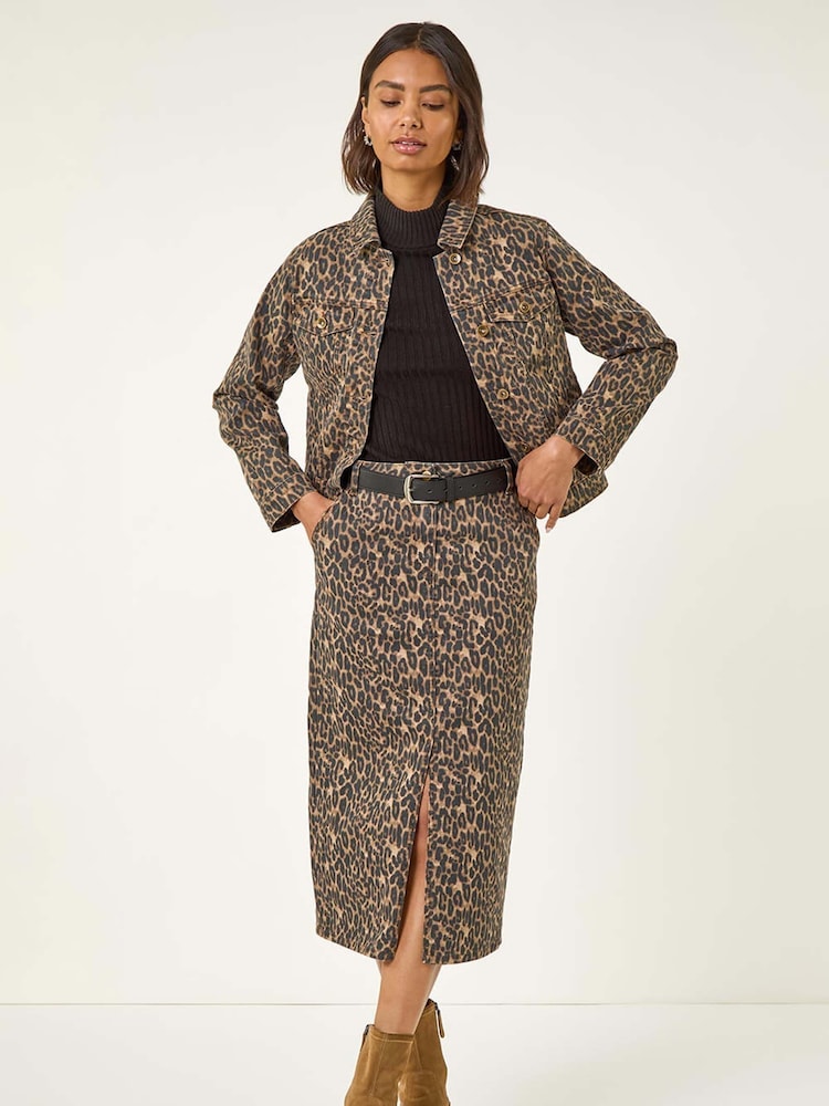 Roman Brown Animal Print Twill Jacket - Image 1 of 5 Roman Brown Animal Print Twill Jacket - Image 1 of 5