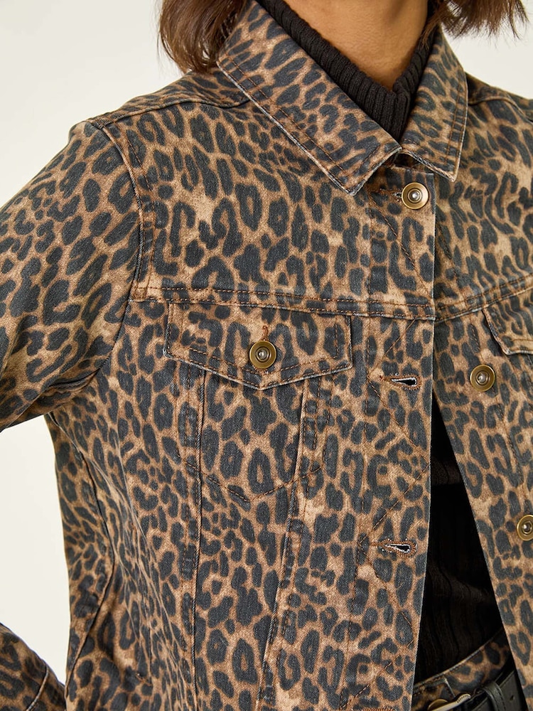 Roman Brown Animal Print Twill Jacket - Image 5 of 5 Roman Brown Animal Print Twill Jacket - Image 5 of 5